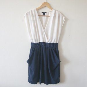 Size 8 - H&M Women's White and Blue Pleated Career Dress